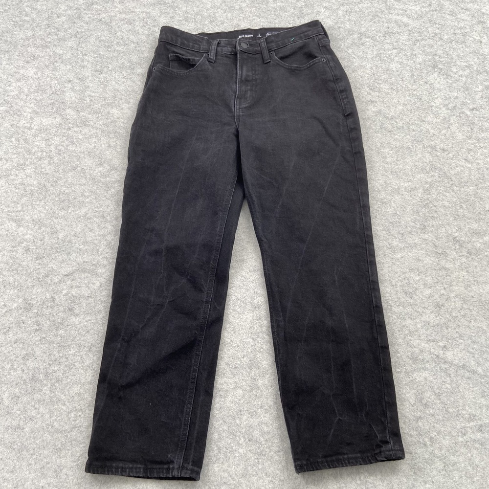 Old Navy Sky-Hi Straight Jeans Womens 6P Petite (28x24) Black Dark Wash Stretch